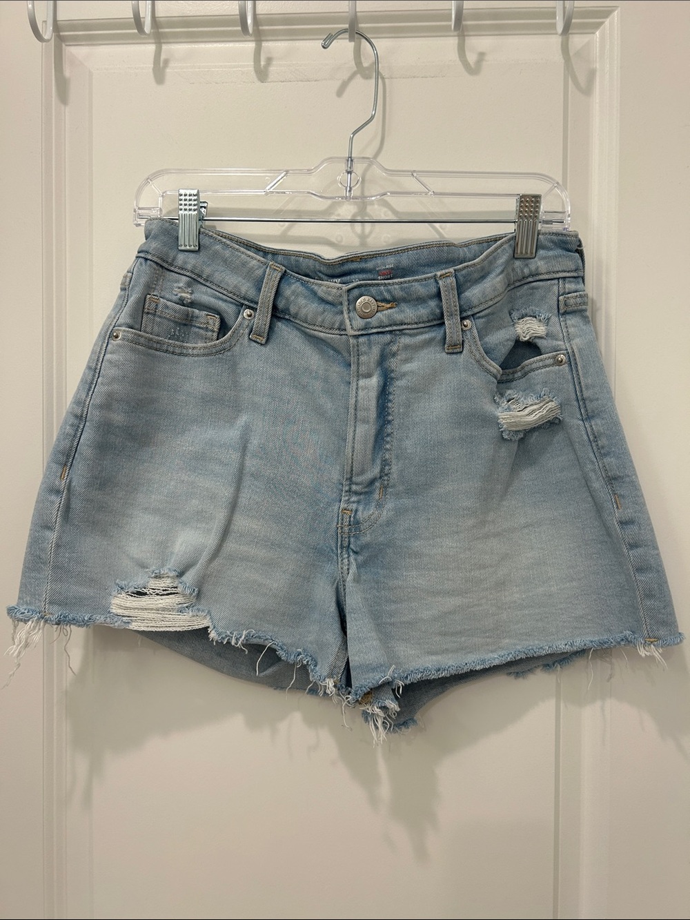 Old Navy High Rise Distressed Light Blue Denim Shorts